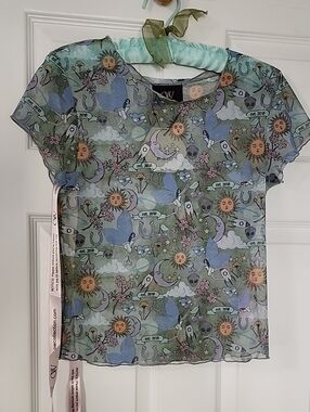OW Sheer Graphic Short Sleeve Tee - Green/Blue